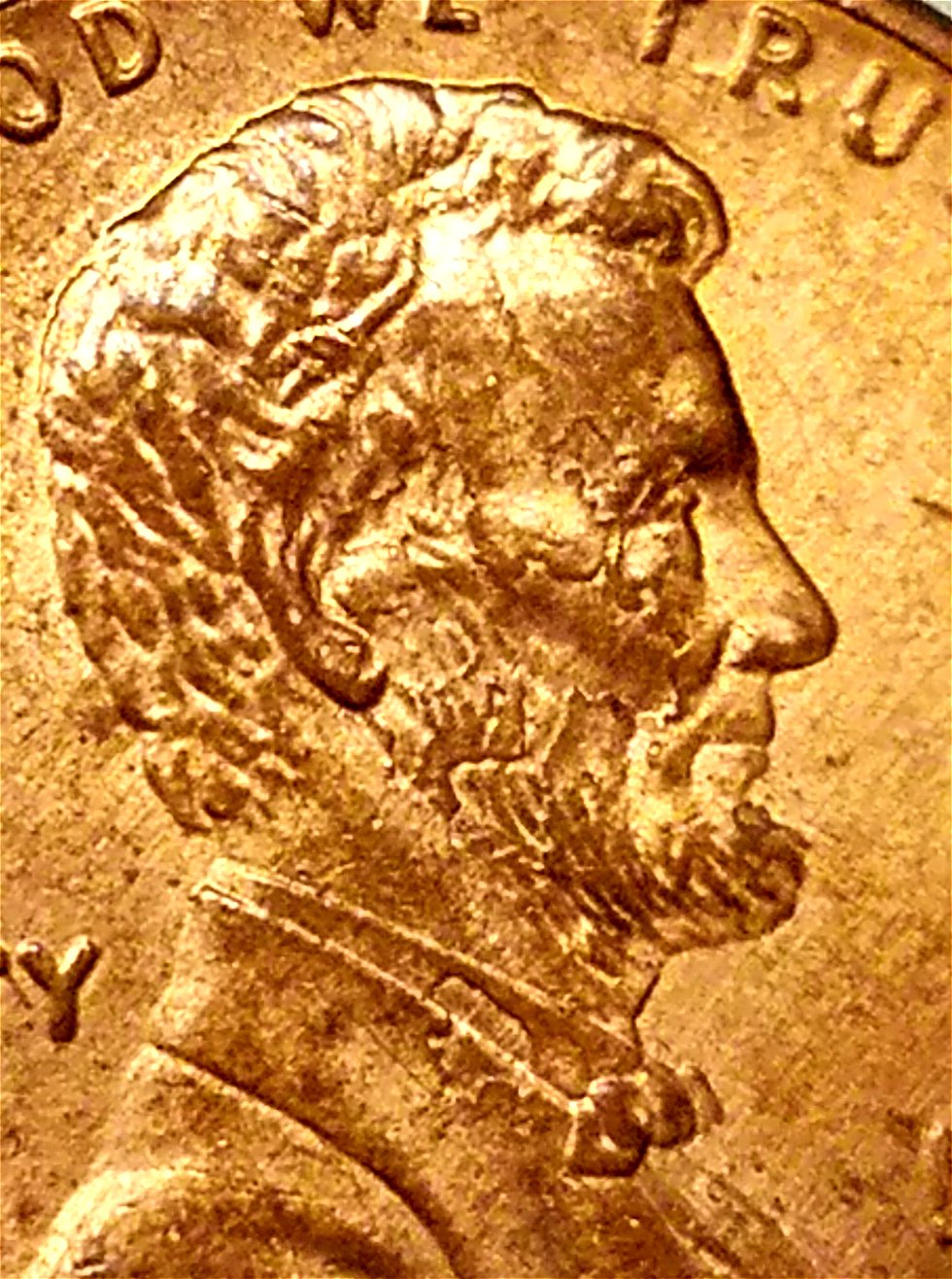 1992-P-Lincoln-Cent-Plating-Error-At-Face,-Beard,-Shirt-Collar-On-Obverse?